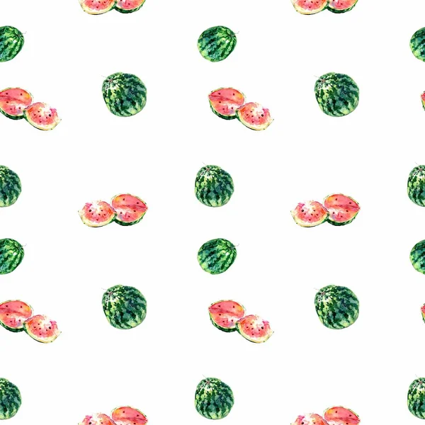 Seamless mönster tecknad vattenmelon. Skiva vattenmelon. — Stockfoto