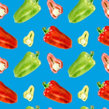 Bulgar biber ile Seamless modeli. Suluboya çan yetkin dilim.