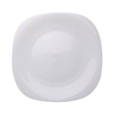 Yuvarlak boş seramik tabak beyaza izole edilmiş. Üst Görünüm