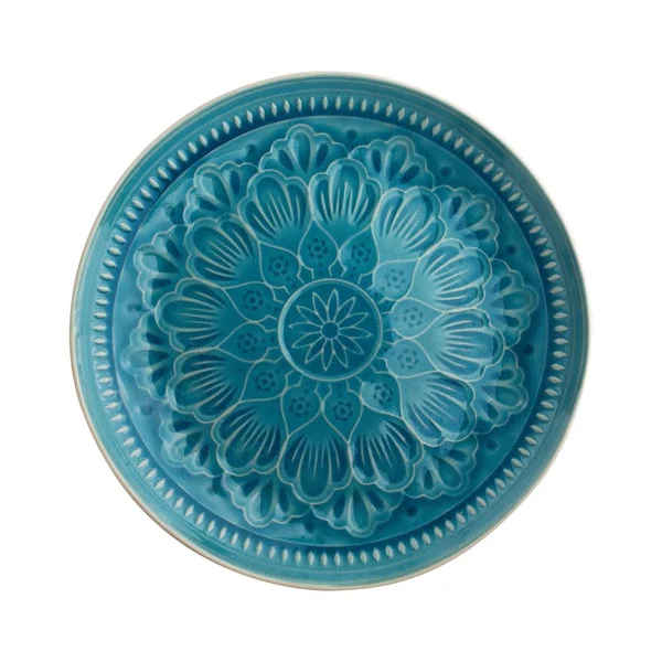 고립 된, 백색 배경에 파란 빈 접시의 상위 뷰 — 스톡 사진