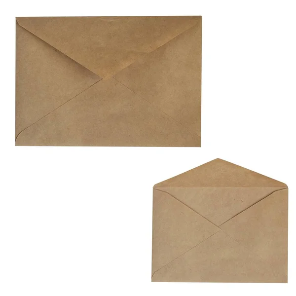 Conjunto de envelopes castanhos feitos de papel reciclado — Fotografia de Stock