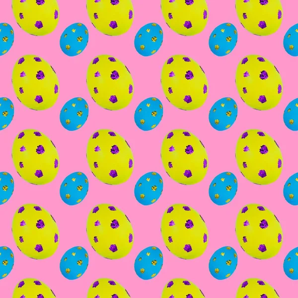 Påskemønster for fargede egg med glitter. Sømløs, med rosa bakgrunn – stockfoto