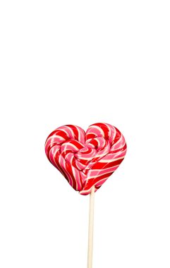Beyaz arka planda izole edilmiş kırmızı bir lolipop. Üst görünüm.