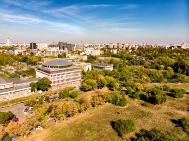Beautiful aerial view of Polytechnics University campus in the autumn, Bucharest, Romania