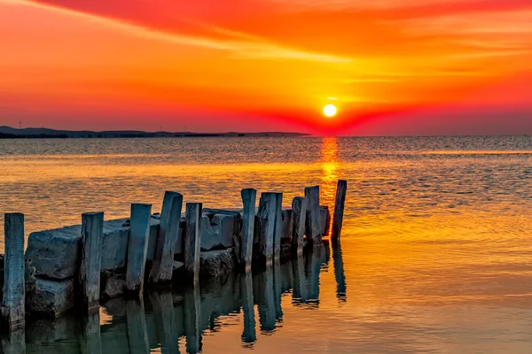 Krásný Východ Slunce Jezeře Razelm Razim Lake Sarichioi Rumunsko — Stock fotografie