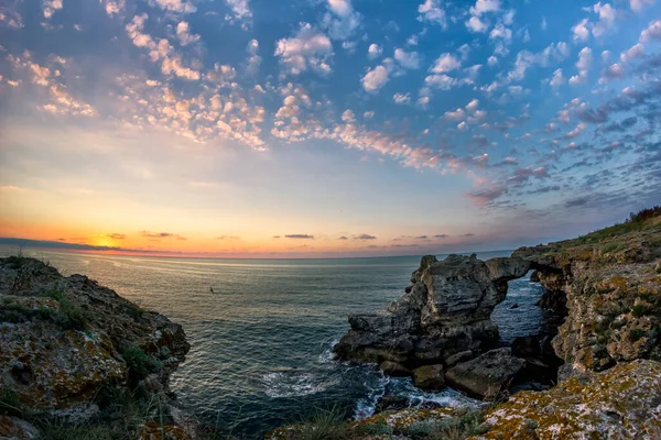 Beautiful Sunrise Black Sea Rocks Shore Tyulenovo Bulgaria — Stock Photo, Image