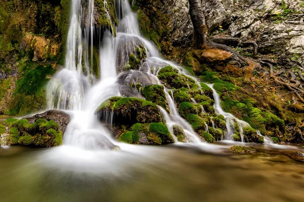 Indah Air Terjun Beusnita Hutan Dengan Lumut Hijau Caras Severin — Stok Foto