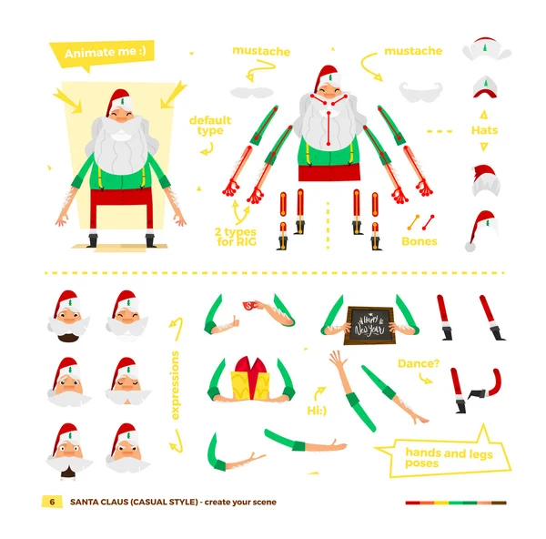 Santa Claus conjunto de animación — Vector de stock