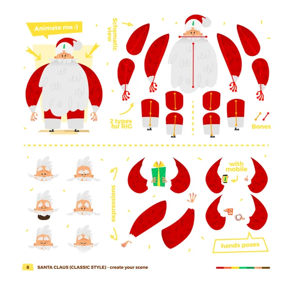 Santa Claus conjunto de animación — Vector de stock