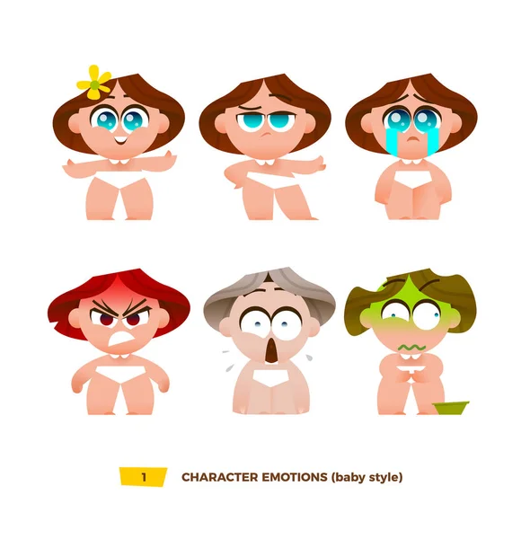 Lindo bebé personajes emociones conjunto . — Archivo Imágenes Vectoriales