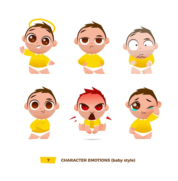 Cute baby characters emotions set. — Stock Vector