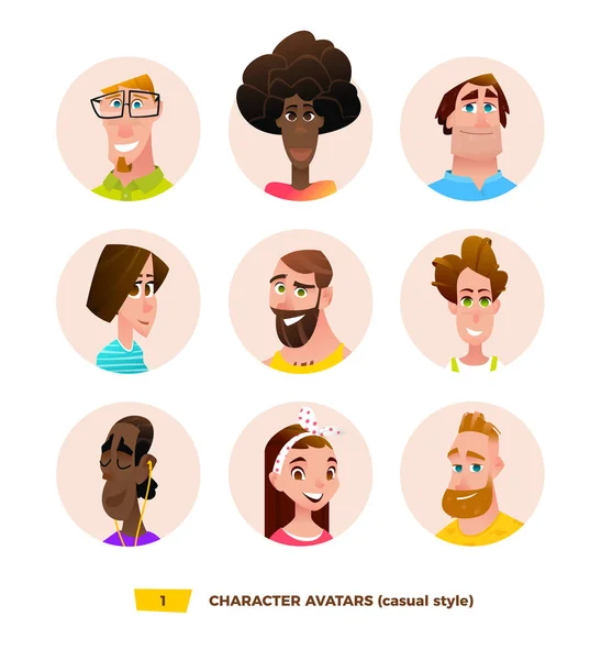 Avatars personnages dans le style de dessin animé — Image vectorielle