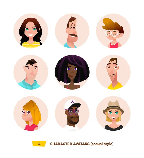 Avatars personnages dans le style de dessin animé — Image vectorielle