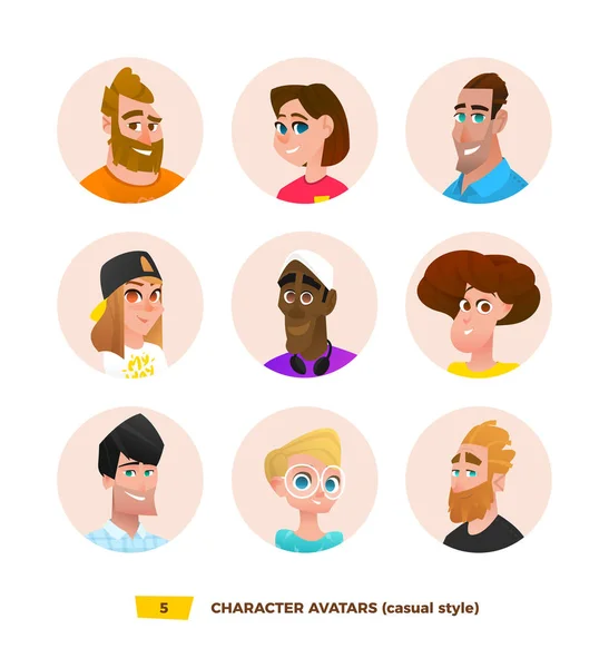 Personajes avatares en estilo de dibujos animados — Vector de stock