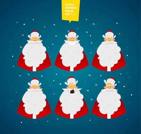 Santa personajes emociones conjunto — Vector de stock