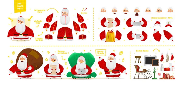Juego de personajes de Santa para animación — Archivo Imágenes Vectoriales