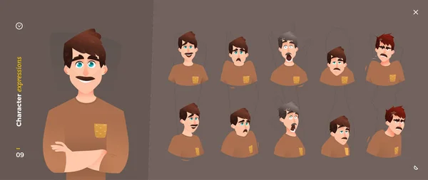 Man Cartoon Character Expressions — 스톡 벡터