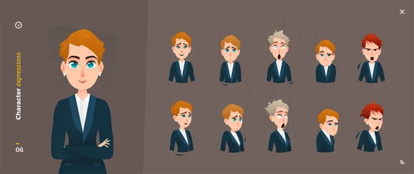 Cartoon Woman Personage Expressies. Gezicht emotionele en lichaamsgebaren — Stockvector