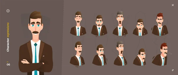 Expressões de personagens de desenhos animados de homem — Vetor de Stock