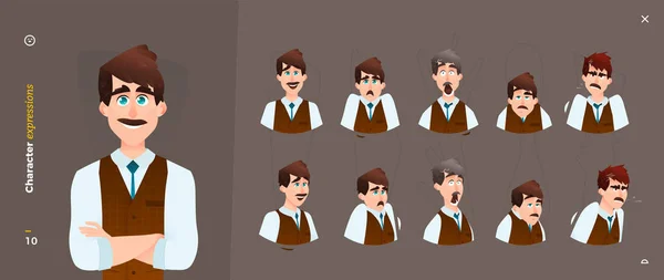 Man Cartoon Character Expressions — Stock Vector