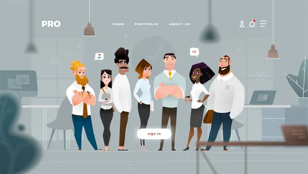Página Principal Diseño Web con Personajes de Dibujos Animados Empresariales en Estilo Plano para Tus Proyectos . — Vector de stock