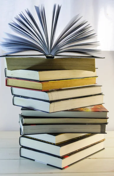 Stack of books and opened book Stock Image