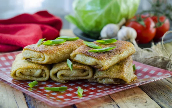 Pancakes with meat — Stock Photo, Image