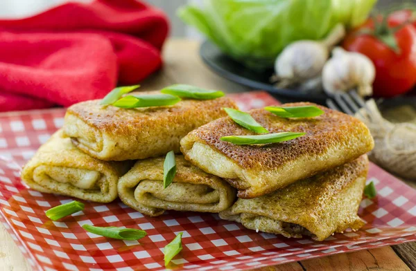 Pancakes with meat — Stock Photo, Image