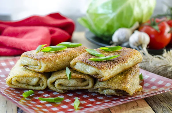 Pancakes with meat — Stock Photo, Image