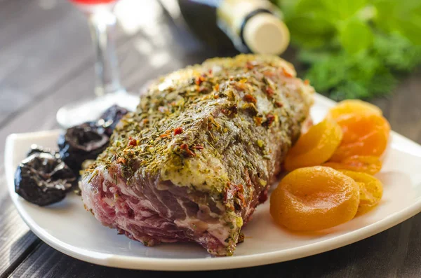 Meat with dried apricots and prunes — Stock Photo, Image