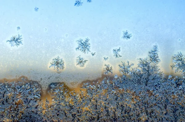 Frosty frozen patterns on the window — Stock Photo, Image