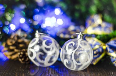 Noel arka plan, oyuncaklar Noel ağacı üzerinde