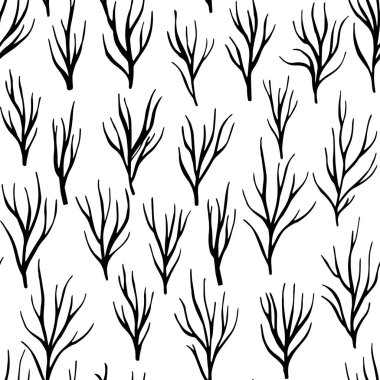 Dal deseni. Dalları, çiçek tomurcukları ve yaprakları olmayan kusursuz çiçek dokusu. Vektör yayı arka planı tekrarlıyor