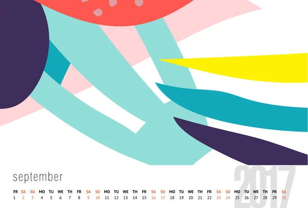 Vektorový Kalendář 2017 Měsíc Doodle Vzory Týden Začíná Neděli Kalendář — Stockový vektor