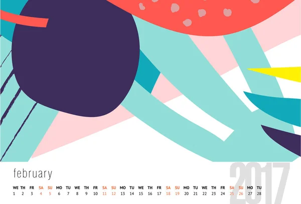 Векторный Календарь 2017 Месяц Рисунки Каракулей Неделя Начинается Воскресенье Календарь — стоковый вектор