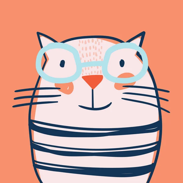 Porträtt Brittiska Korthår Katt Med Glasögon Handritad Illustration Vektor — Stock vektor