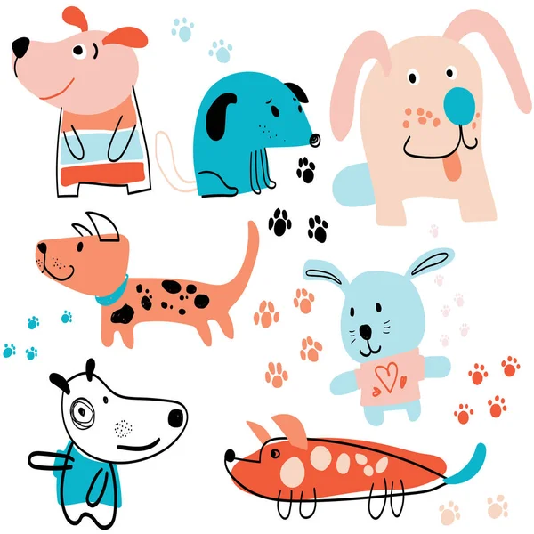 Мультфильмы Собак Разных Пород Размеров Смешные Звери Белом Фоне Собака — стоковый вектор