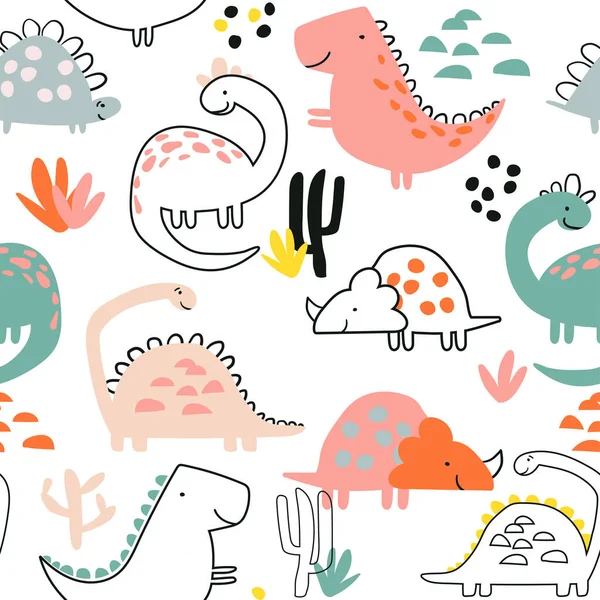 Motif Dino Sans Couture Imprimé Pour Shirts Textiles Papier Emballage — Image vectorielle