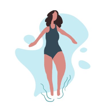 Yaz plaj illüstrasyon vektör. Okyanusta yüzmeye kadınlar