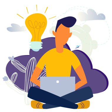 İş yerindeki bir çocuğun vektör çizimi. Şebekede terfi. Uzak bir işte yönetici