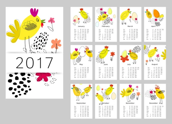 Vektorkalender Für 2017 Set Von Monaten Hahn Die Woche Beginnt — Stockvektor