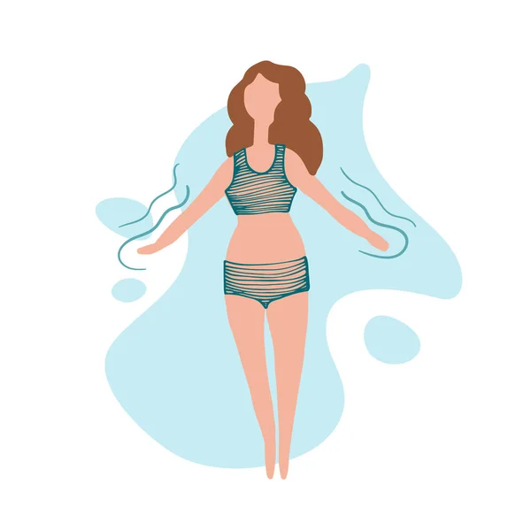 Illustrazione Spiaggia Estiva Vettore Donne Che Nuotano Nell Oceano — Vettoriale Stock
