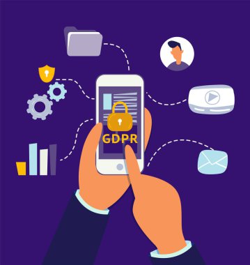 Genel veri koruma yönetmeliği yazan telefonu tutan eller