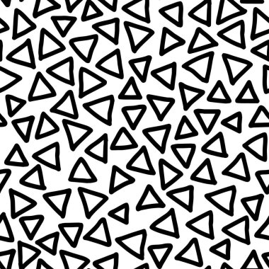 Siyah beyaz Geometrik Vektör deseni. Üçgen oluşturun. Hippi modası Memphis tarzı. Retro Memphis 80 'ler ya da 90' lar moda soyut arkaplansız desen.