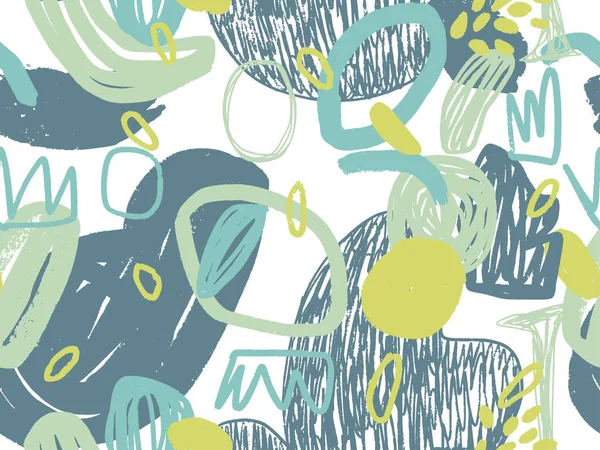 Seamless abstract doodle background pattern in bright summer positive colors. Hand-drawn abstract pattern with randomly arranged spots and dots and lines. Pencil and paint texture.