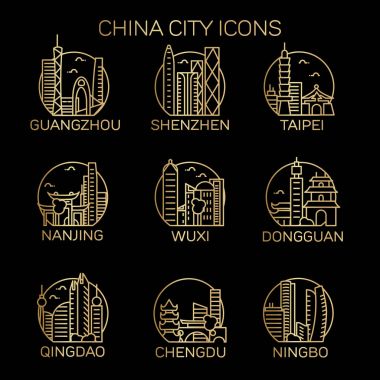 China cities icons set clipart