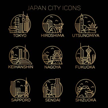 Japonya şehirler Icons set.