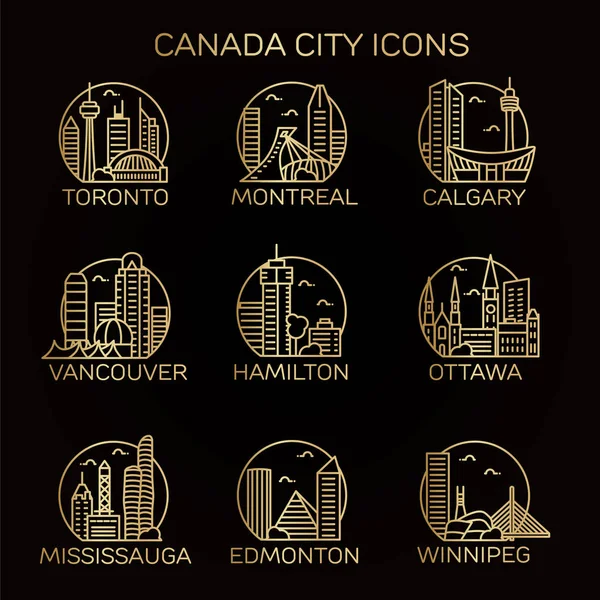 Canada cities icon set — Stock Vector
