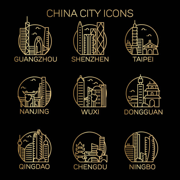 China cities icons set