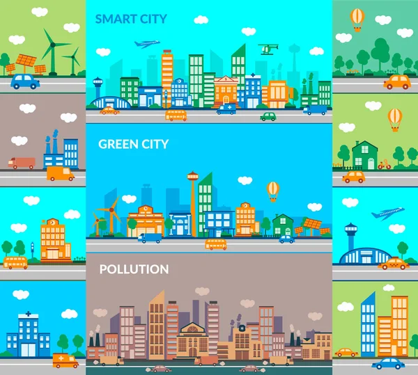 Cidade inteligente, Cidade Verde, Poluição — Vetor de Stock